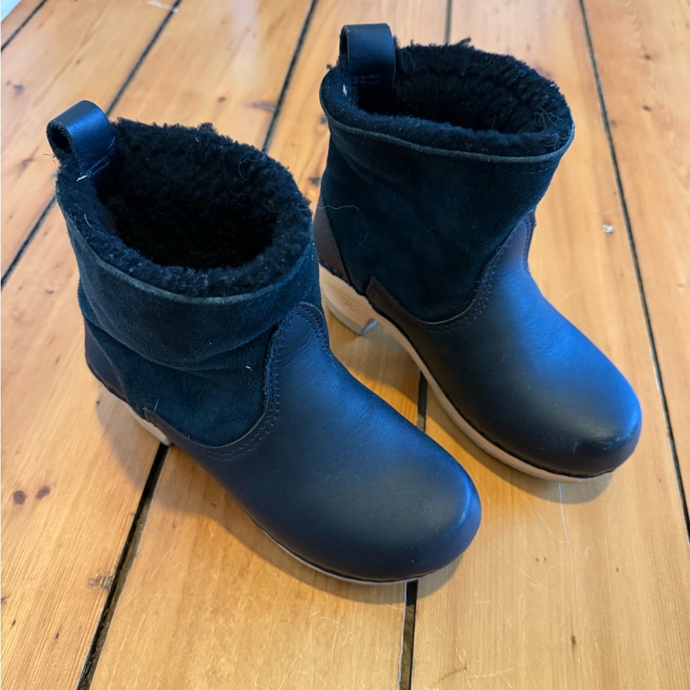 No. 6 Black Shearling Clog Boots Size 36